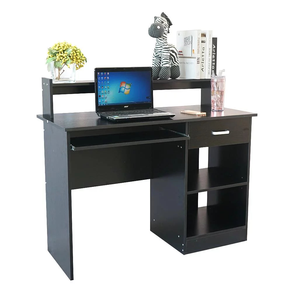 Black Wood Computer Desk with Drawer and Keyboard Tray Q304