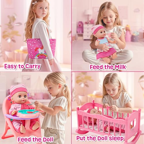 12in Baby Doll Crib and High Chair Set with 20pcs Accessories X705