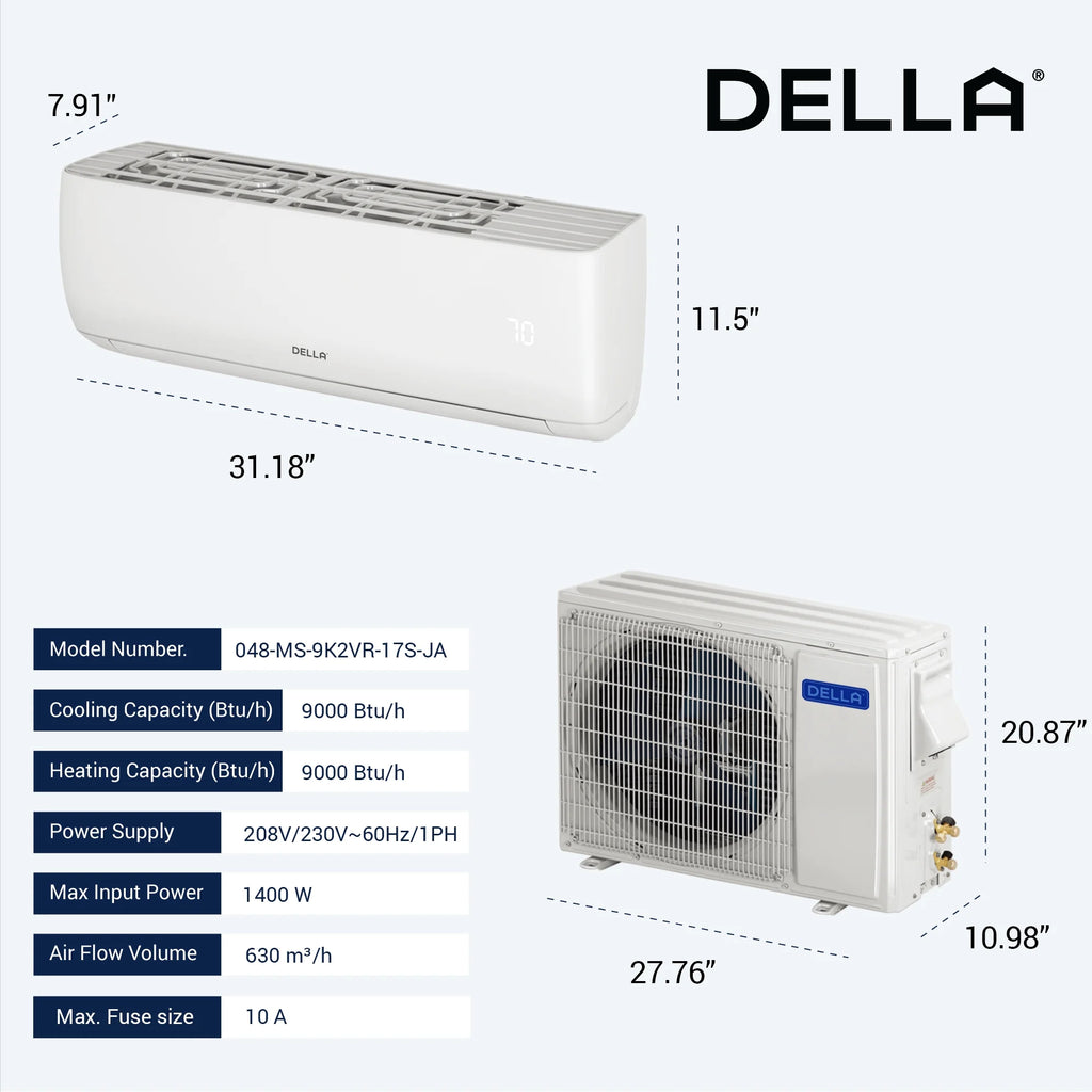 9000 BTU Wifi Enabled Mini Split Air Conditioner & Heater with Heat Pump O24584