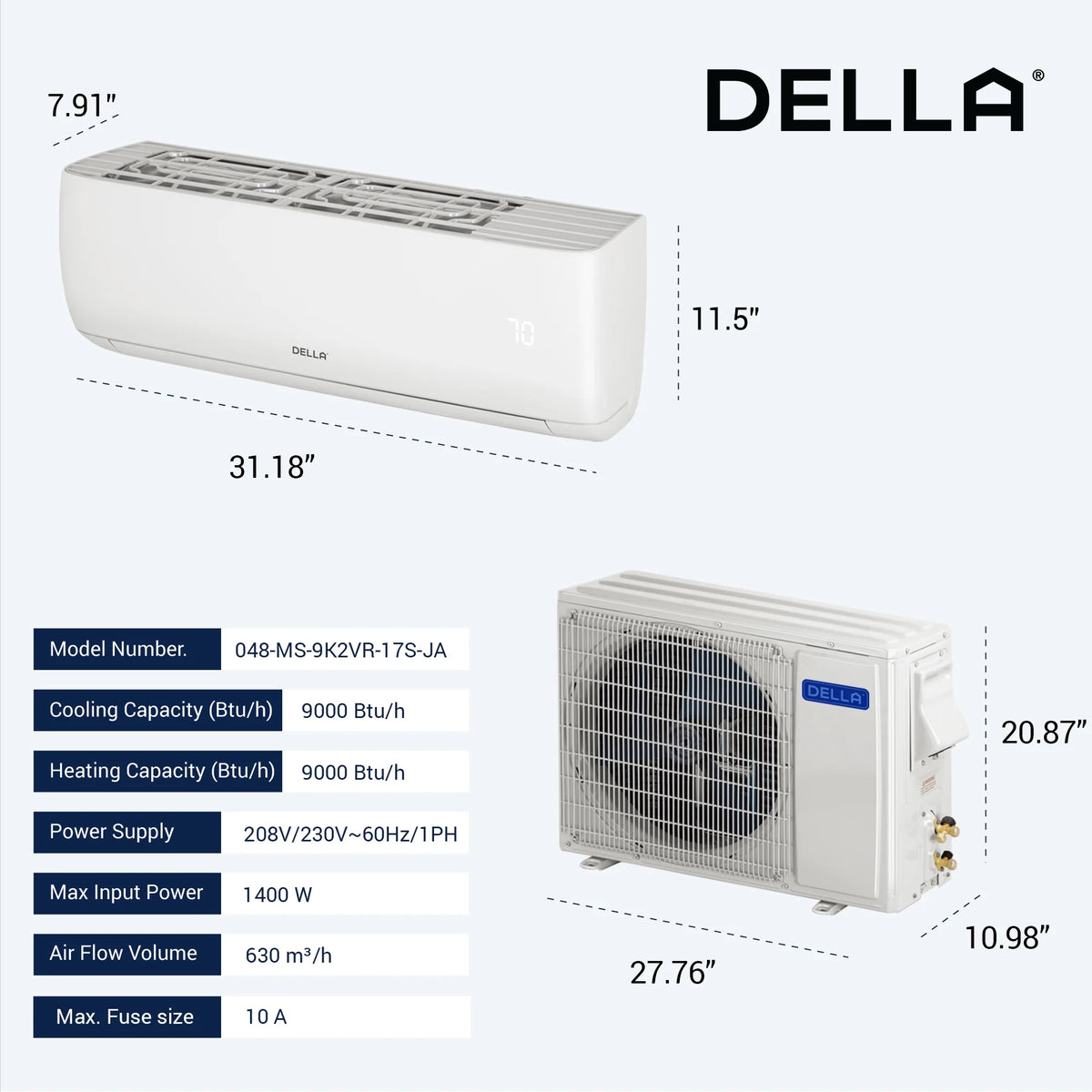 9000 BTU Wifi Enabled Mini Split Air Conditioner & Heater with Heat Pump O24584