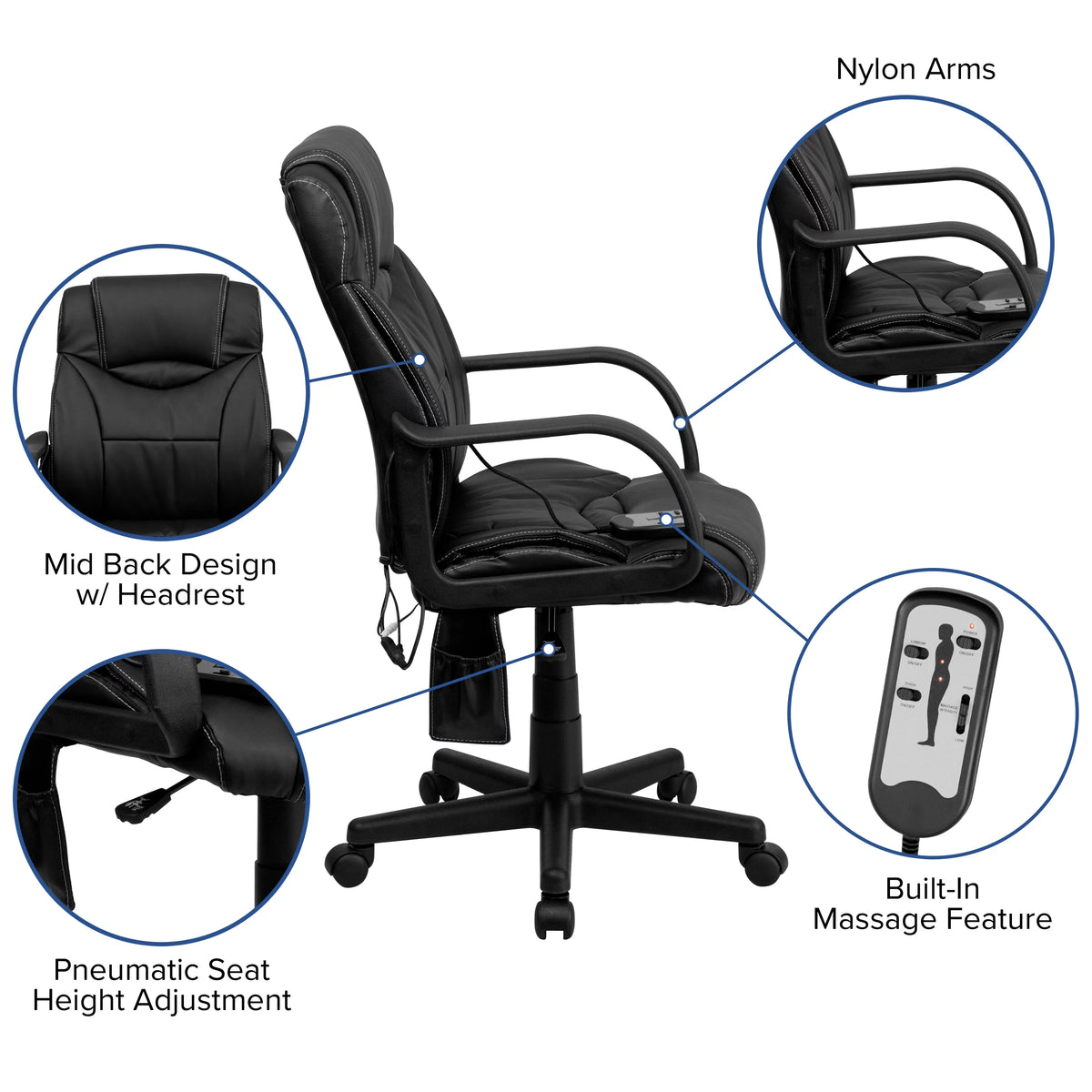 Black LeatherSoft Ergonomic Office Chair with Arms D4958