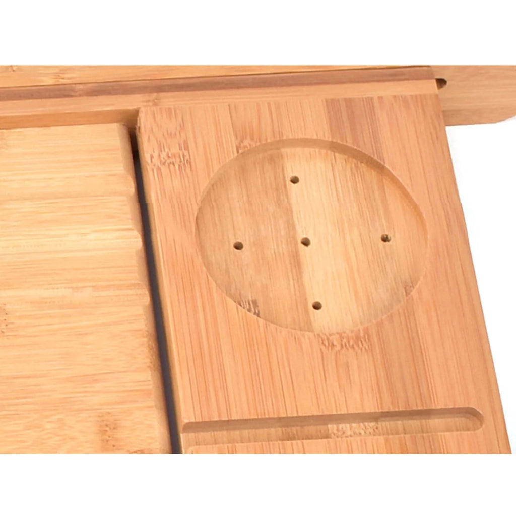 Expandable Bamboo Bathtub Caddy Tray with Wine Glass Holder L587