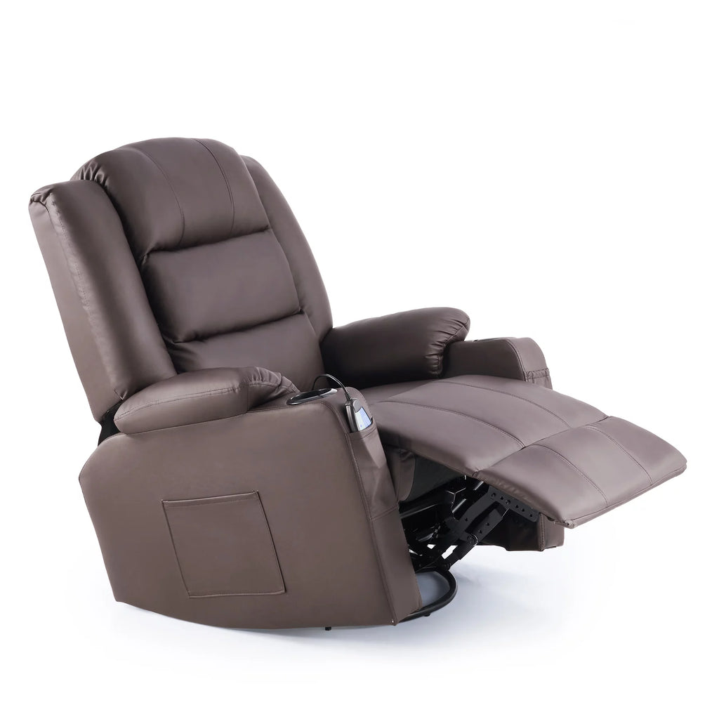 Brown 360 Swivel Heated Massaging Recliner Chair Z908609