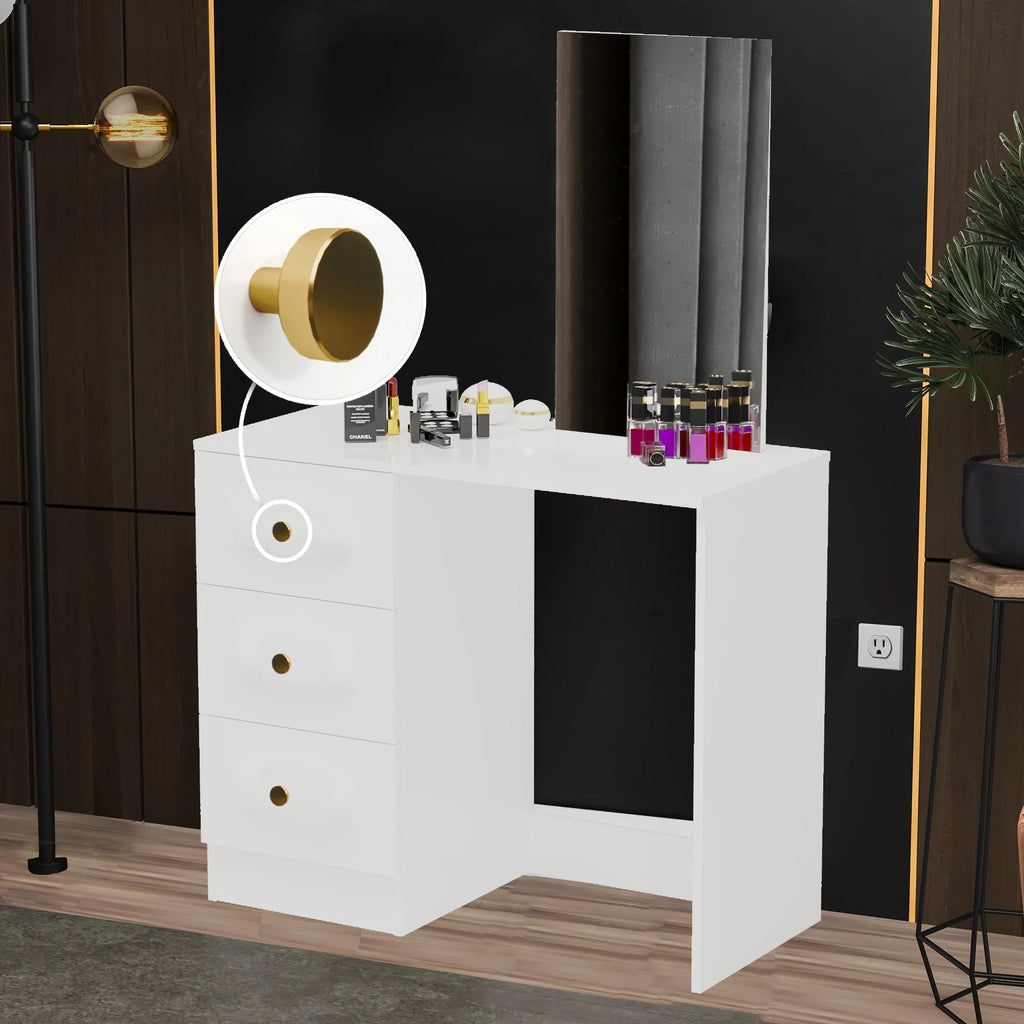 White Modern Makeup Vanity Desk with Mirror and 3 Drawers I6006