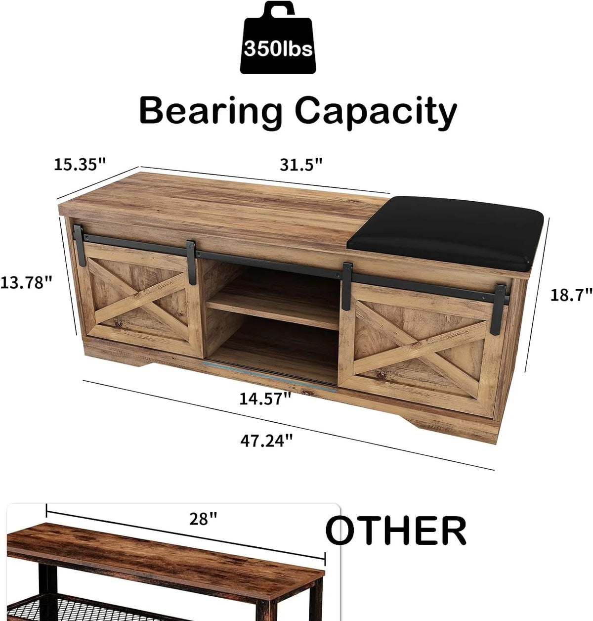 Farmhouse Storage Bench with Cushion 47 inch X13653