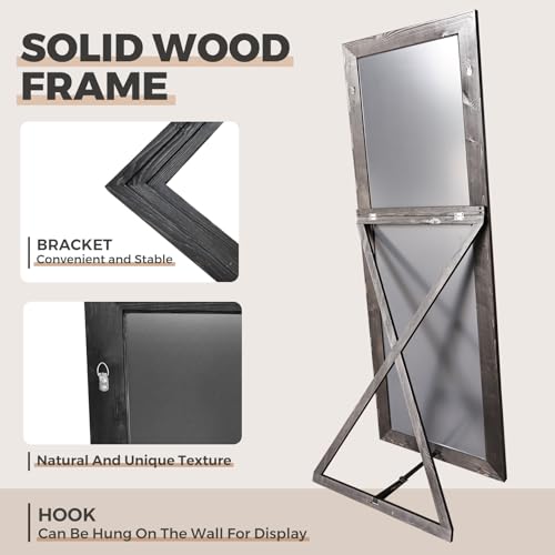 65"x24" Full Length Solid Wood Frame Floor Mirror Brown D297