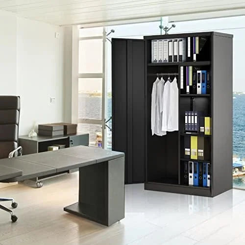 72" Metal Wardrobe Closet with Lock and Adjustable Shelves Z2950