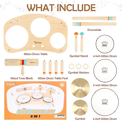 9 in 1 Wooden Musical Instruments Drum Set with Xylophone O976203
