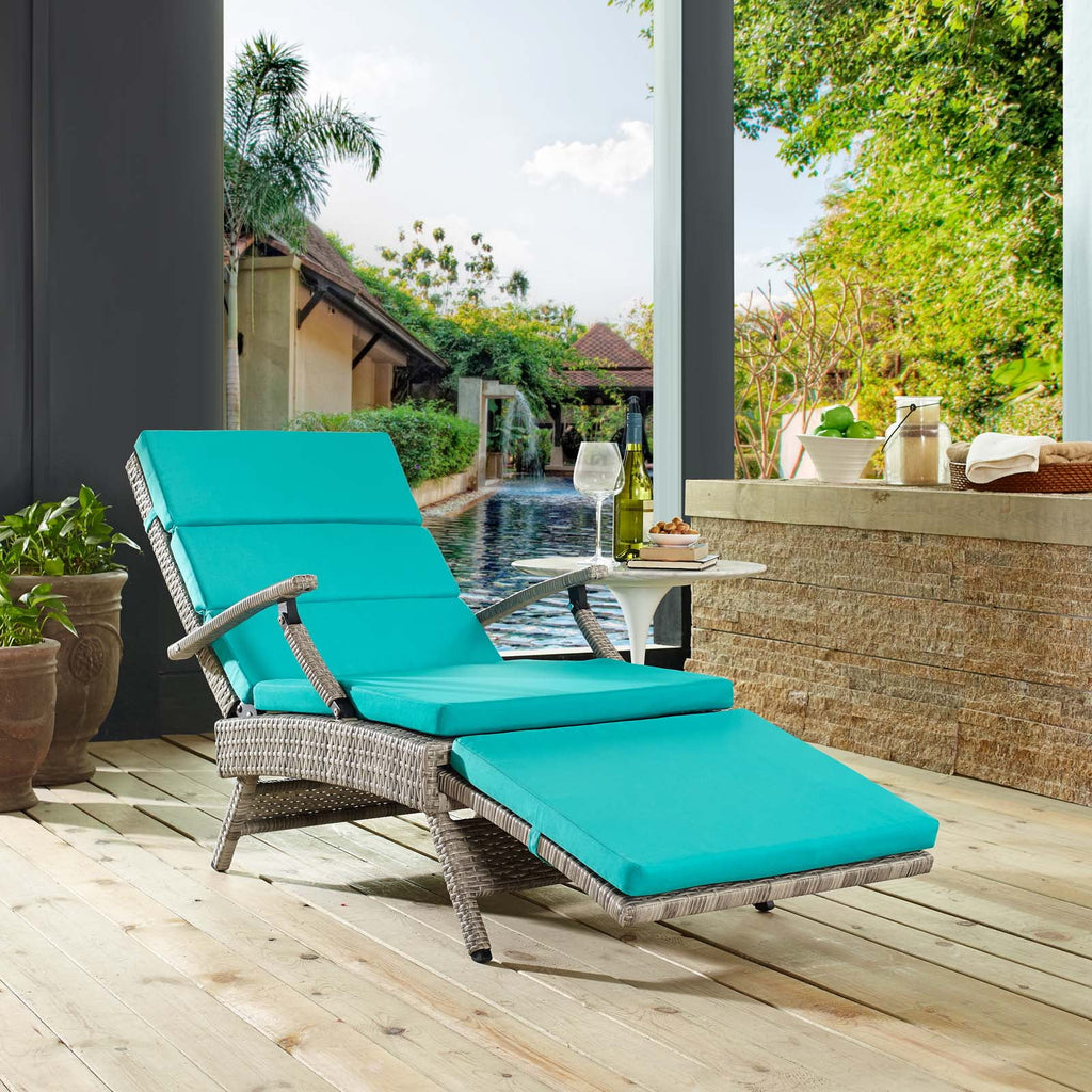 Light Gray Turquoise Wicker Rattan Outdoor Lounge Chair N3548