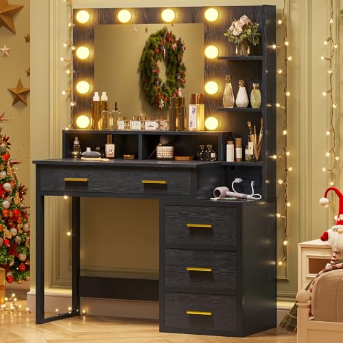 Vintage Vanity Table with Lighted Mirror and Drawers W794486
