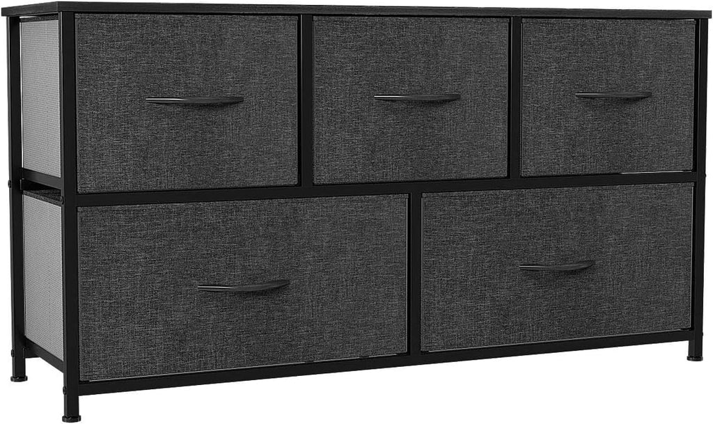 Black Grey 5 Drawer Fabric Dresser E634898