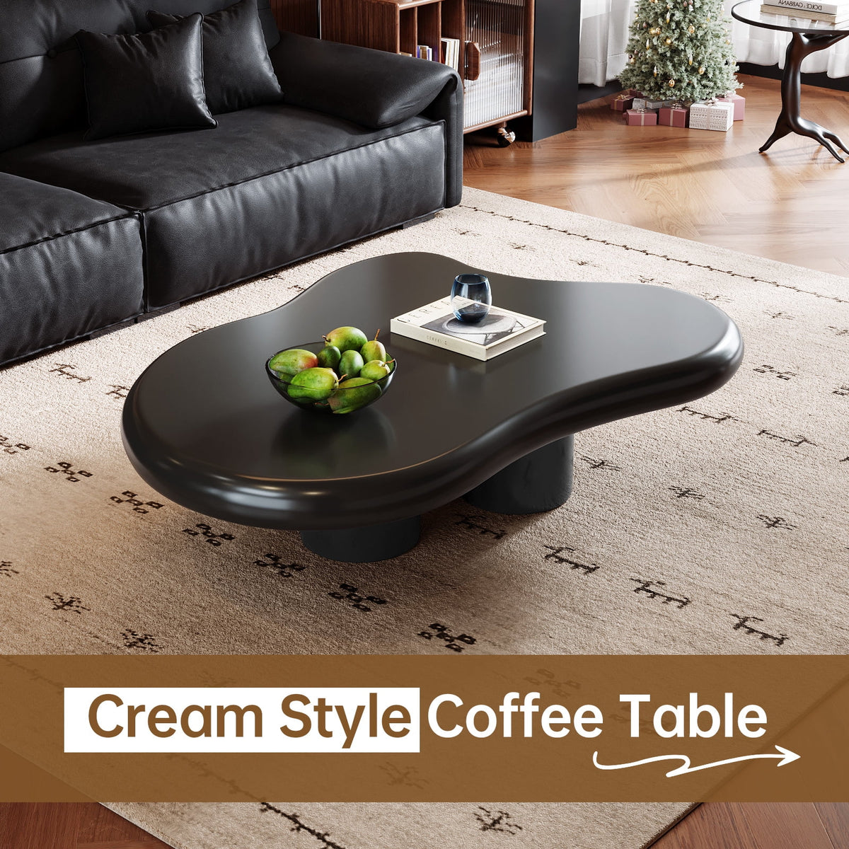 38.58'' Black Irregular Coffee Table K391522