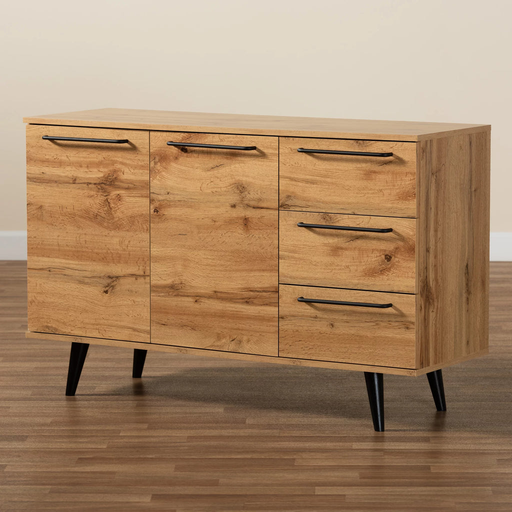 Oak Brown Finished Wood 3-Drawer Sideboard Buffet N43986
