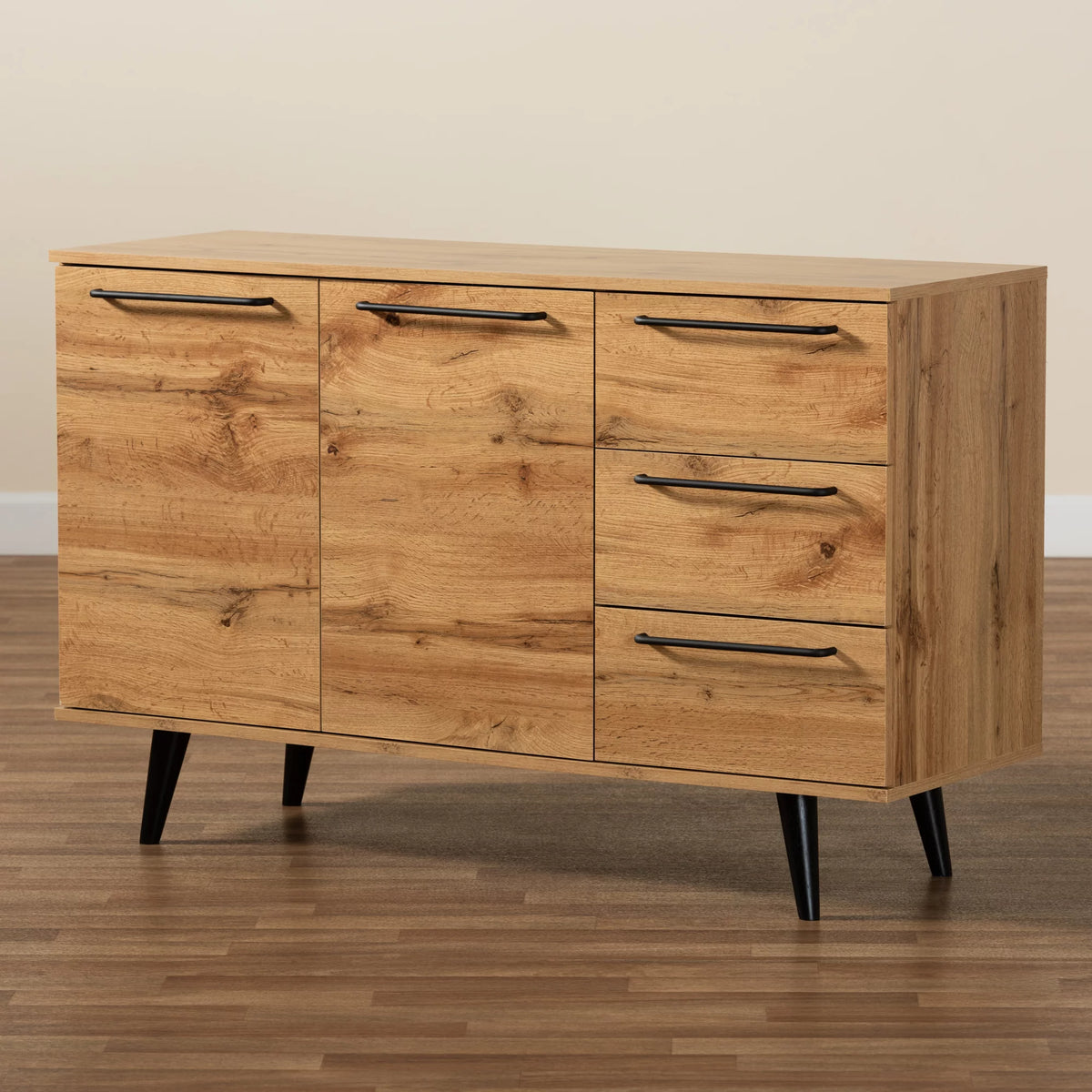 Oak Brown Finished Wood 3-Drawer Sideboard Buffet N43986