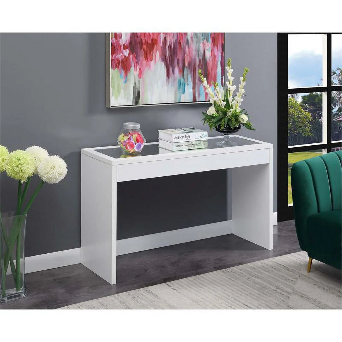 White Mirrored Console Table D5421