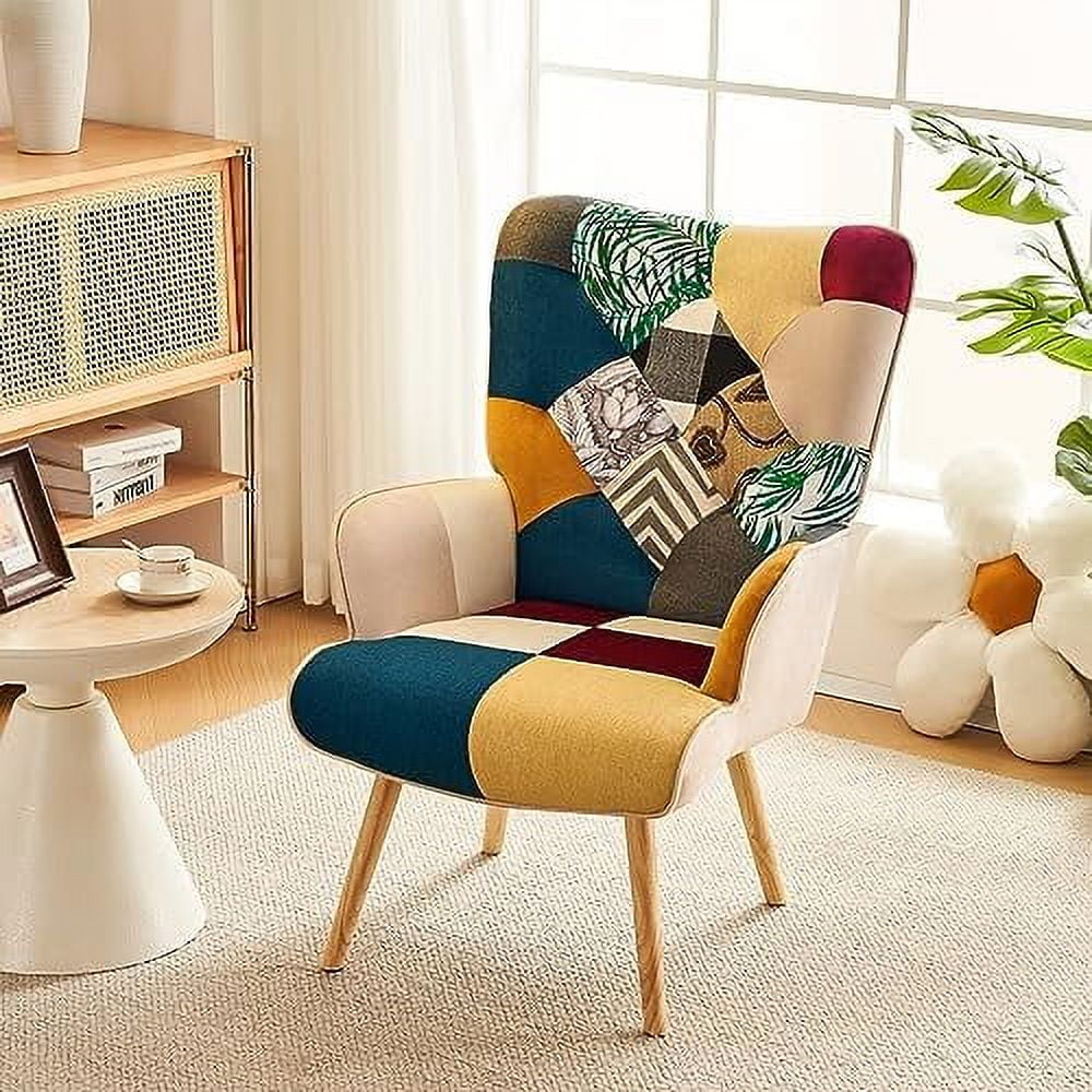High Back Accent Chair with Linen Fabric and Wood Feet G376125
