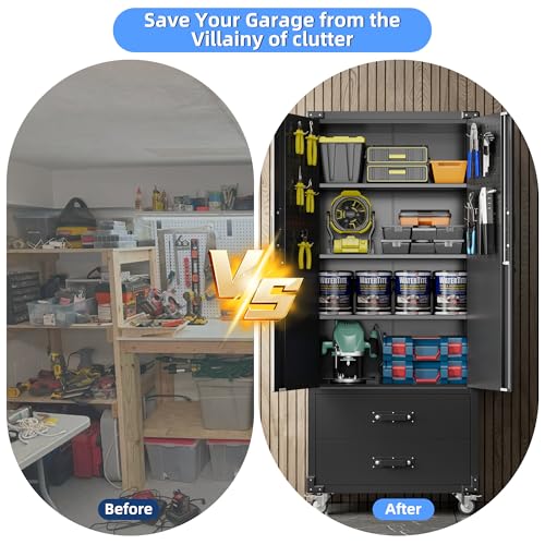 Black Metal Garage Storage Cabinet with Pegboard Z71677