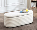 White Upholstered Faux Fur Storage Ottoman Bench G348532