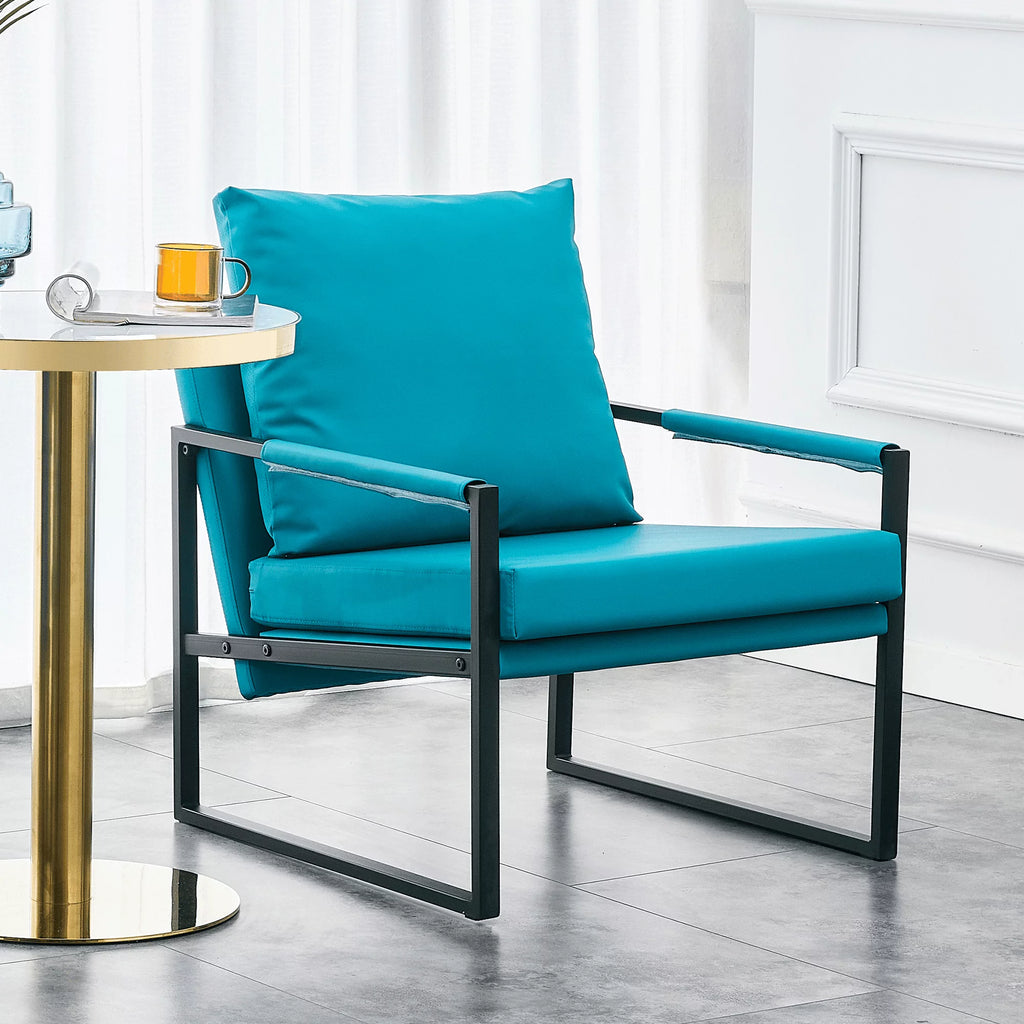 PU Leather Accent Arm Chair Mid Century Modern Upholstered Armchair Metal Frame Y544