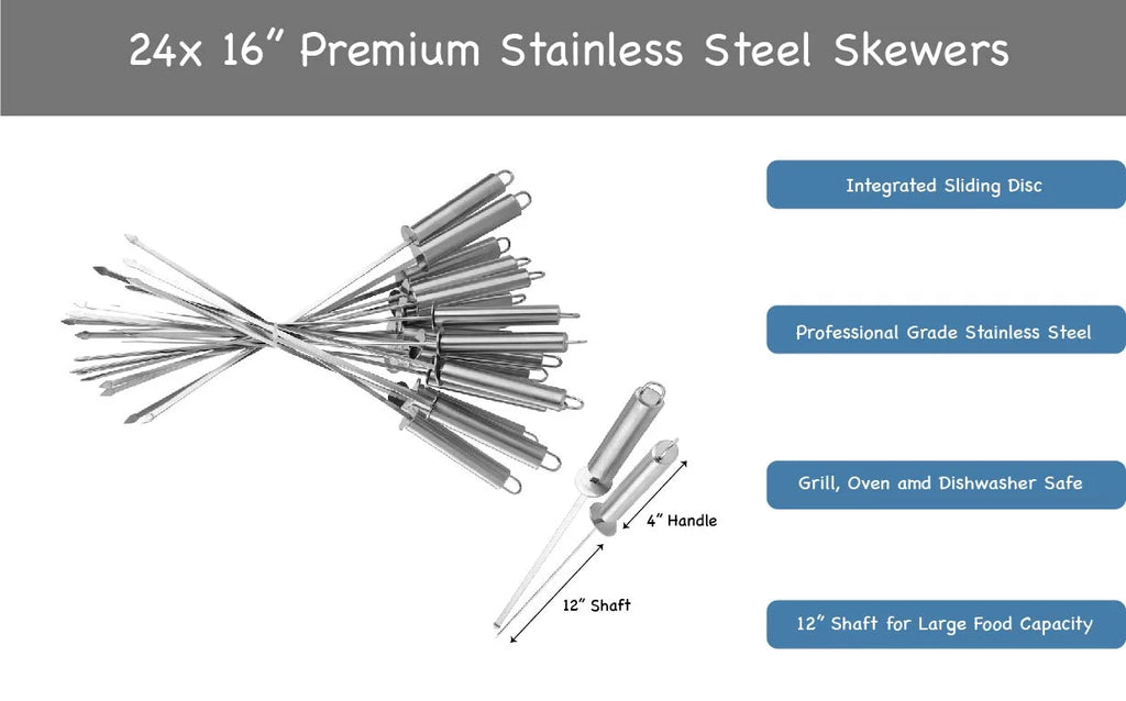 16" Stainless Steel BBQ Skewers 24-Pack Z668