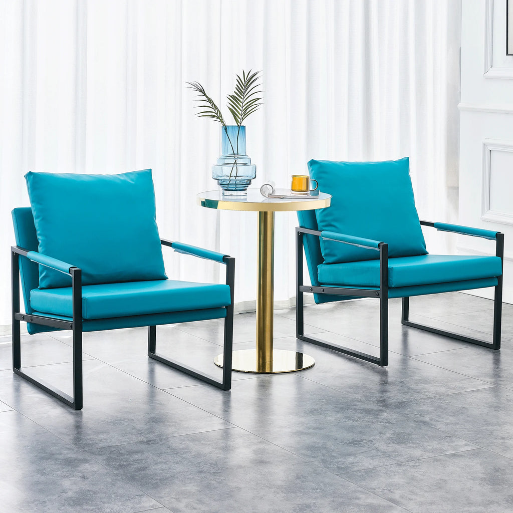 PU Leather Accent Arm Chair Mid Century Modern Upholstered Armchair Metal Frame Y544
