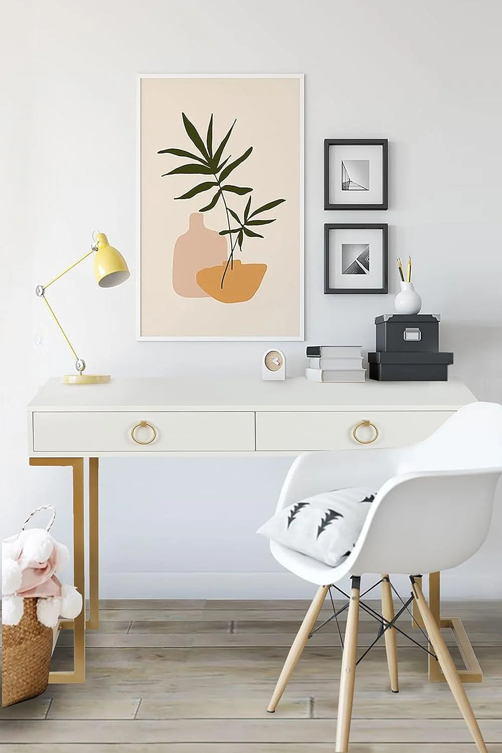 White Gold 2 Drawer Wood Metal Desk P6078