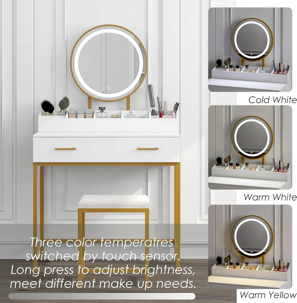 White Makeup Vanity Desk with Mirror and Lights N327623
