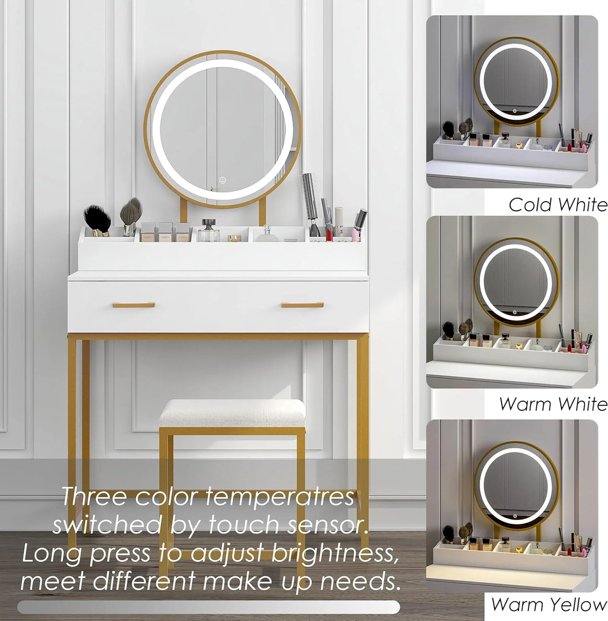 White Makeup Vanity Desk with Mirror and Lights N327623