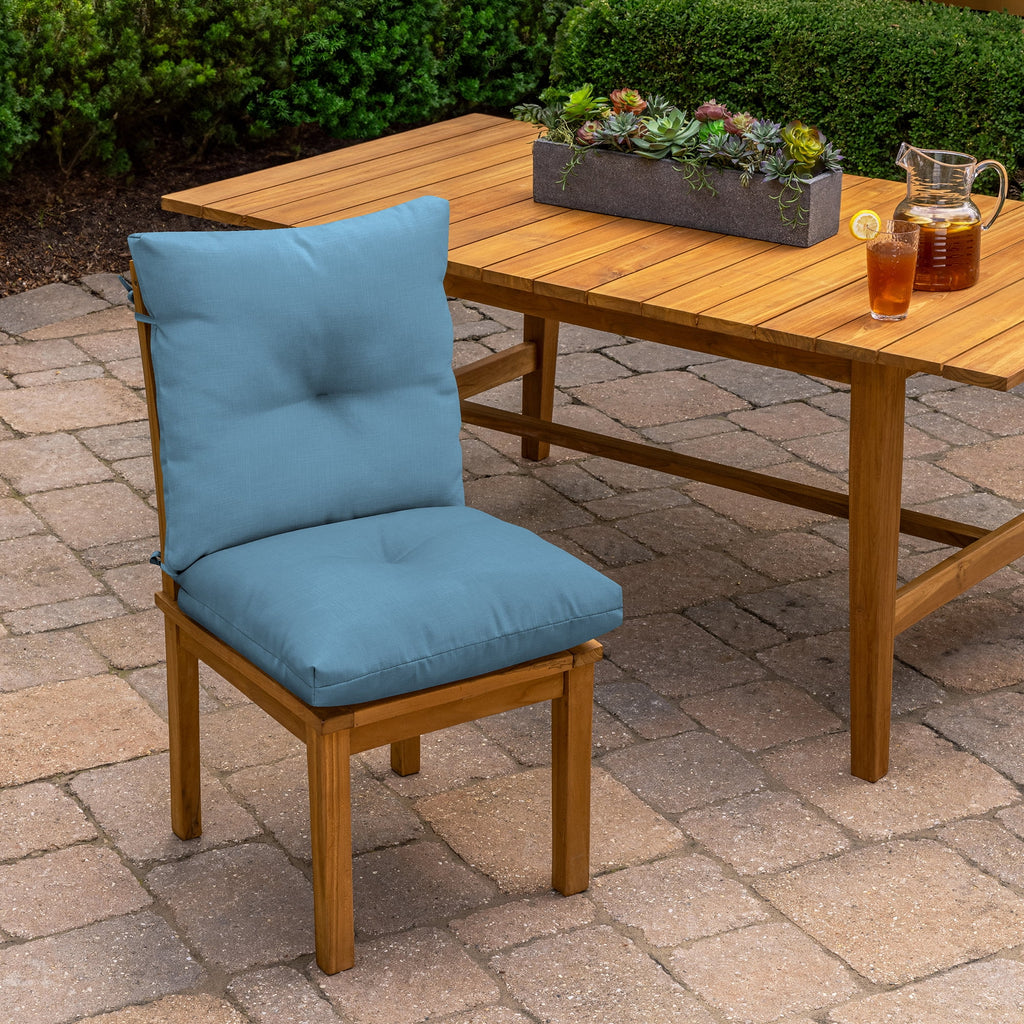 Plush Tufted Blowfill Dining Chair Cushion, 21 x 40, Water Repellent, Fade Resistant, French Blue Texture A52194