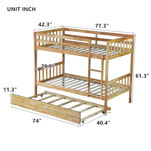 Twin Over Twin White Solid Wood Bunk Bed with Trundle and Storage Stairs R446184