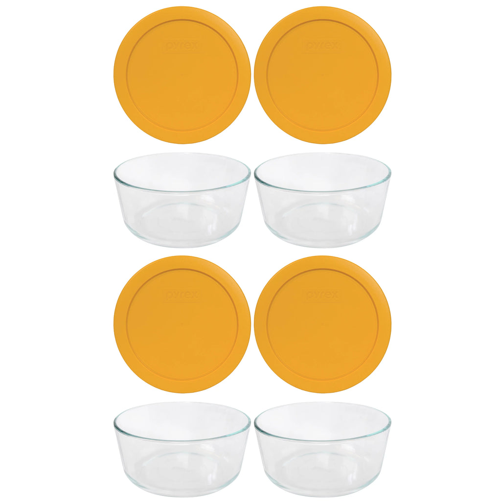 7-Cup Glass Bowl with Yellow Lid, 4 Pack I685