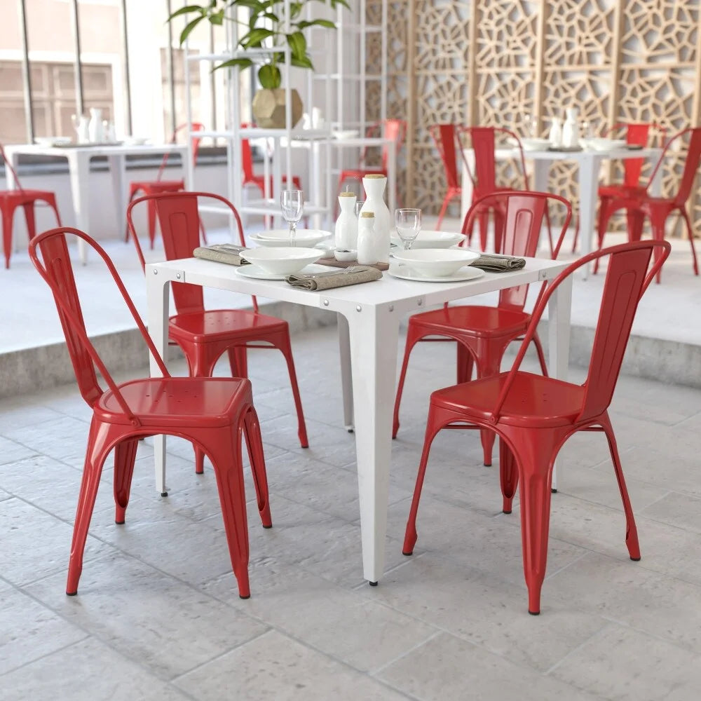 Red Metal Stackable Bistro Chair Set of 4 F811