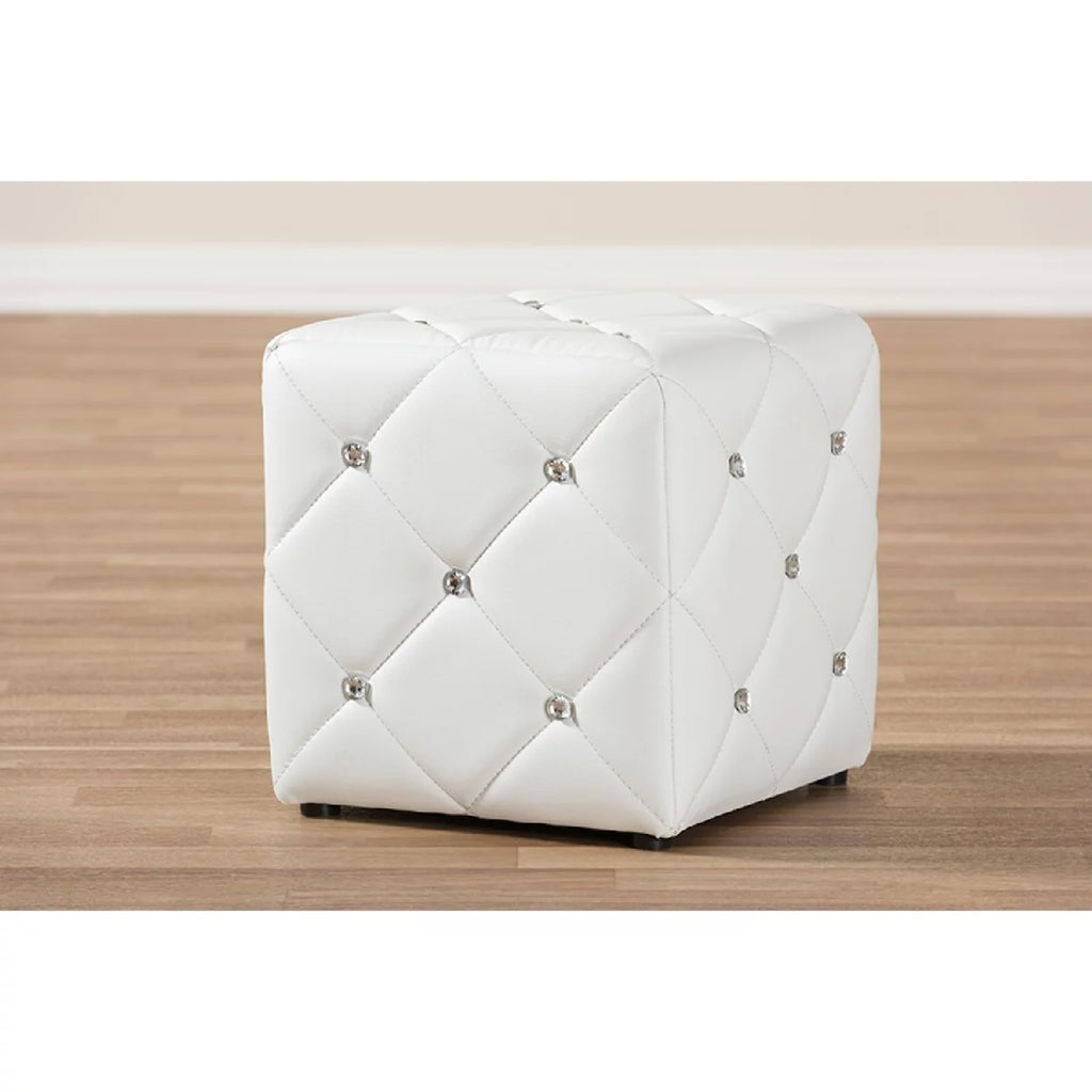 White Faux Leather Upholstered Ottoman Q61424