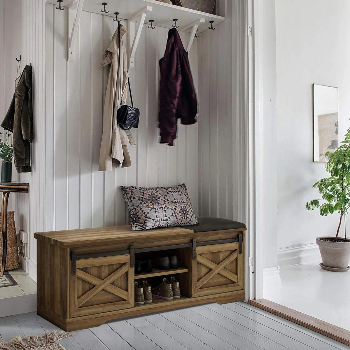 Farmhouse Storage Bench with Cushion 47 inch X13653