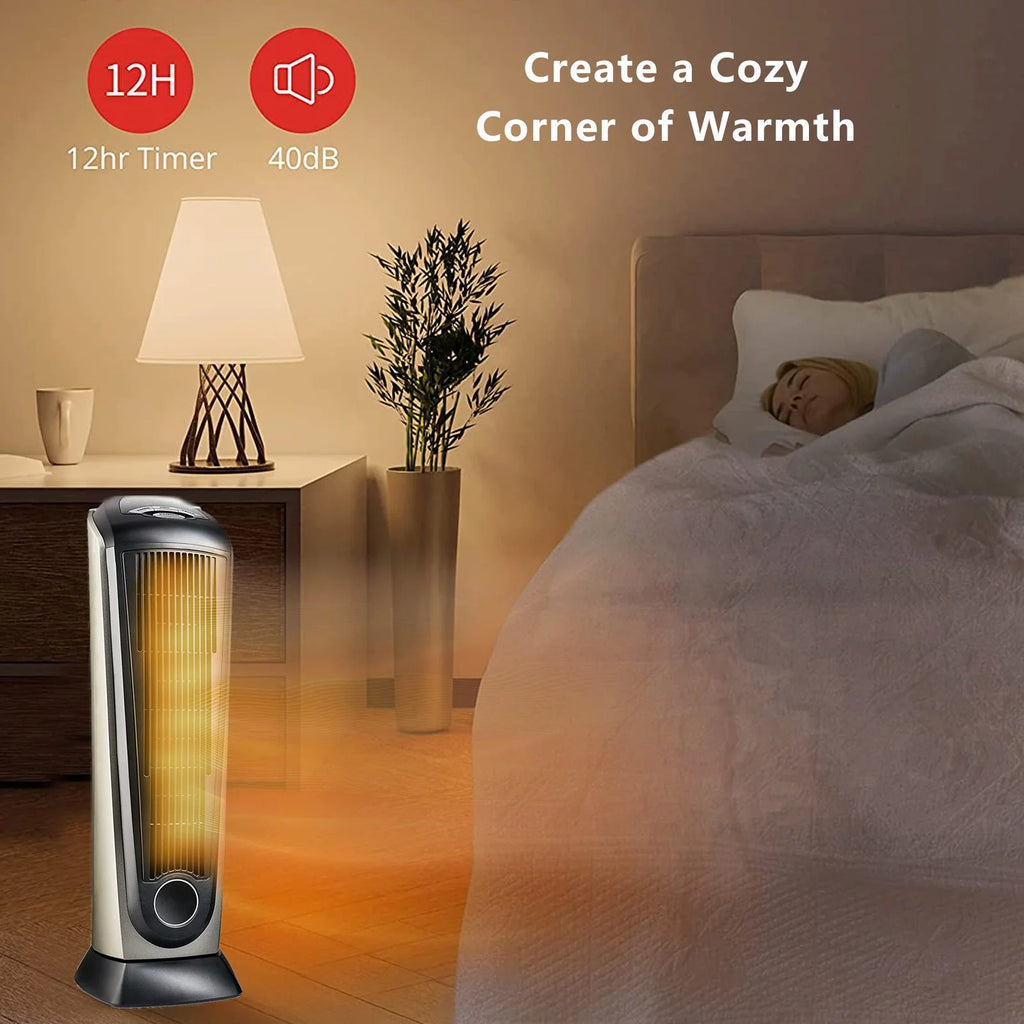 Oscillating Tower Space Heater with Adjustable Thermostat Timer & Remote Control, 22.5 Inches 1500W Grey/Black N26459