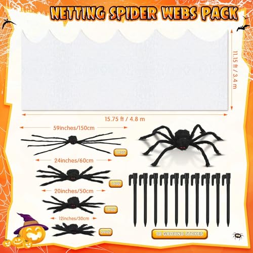 8 Pcs Giant Spider with Stretchy Netting Spiderweb Set N333