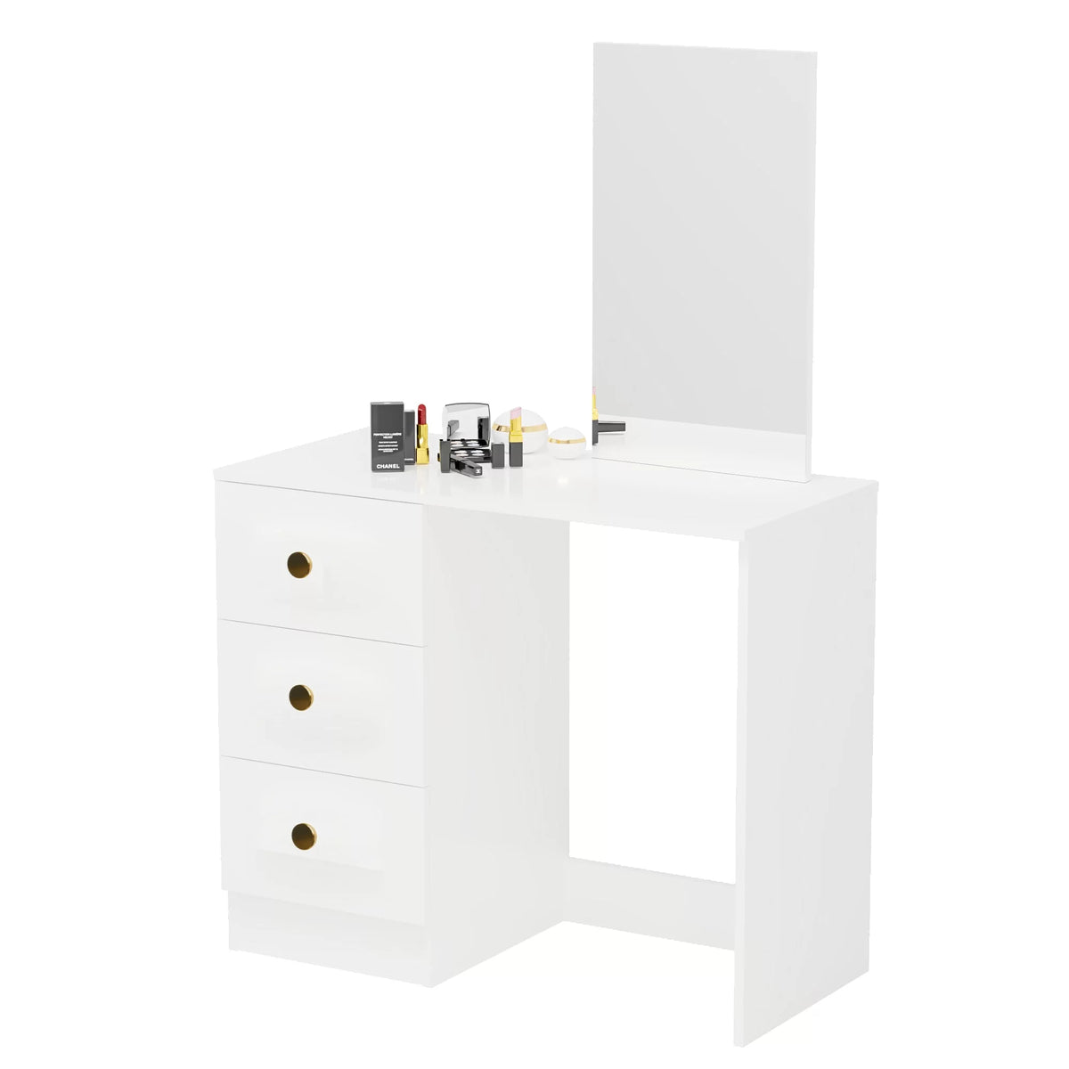 White Modern Makeup Vanity Desk with Mirror and 3 Drawers I6006