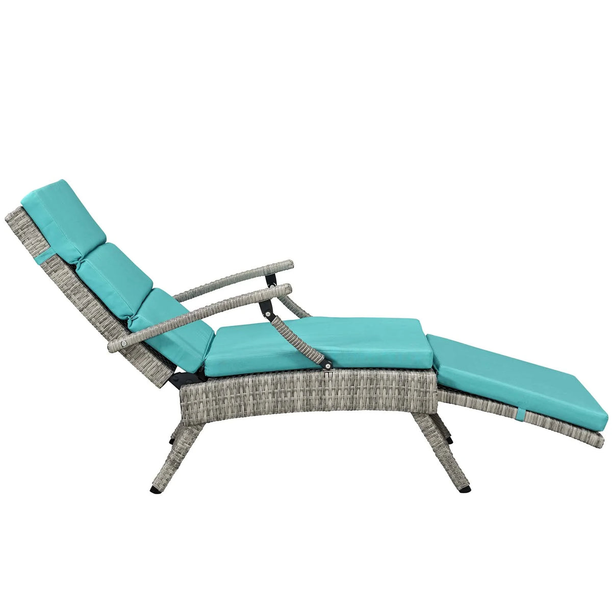 Light Gray Turquoise Wicker Rattan Outdoor Lounge Chair N3548