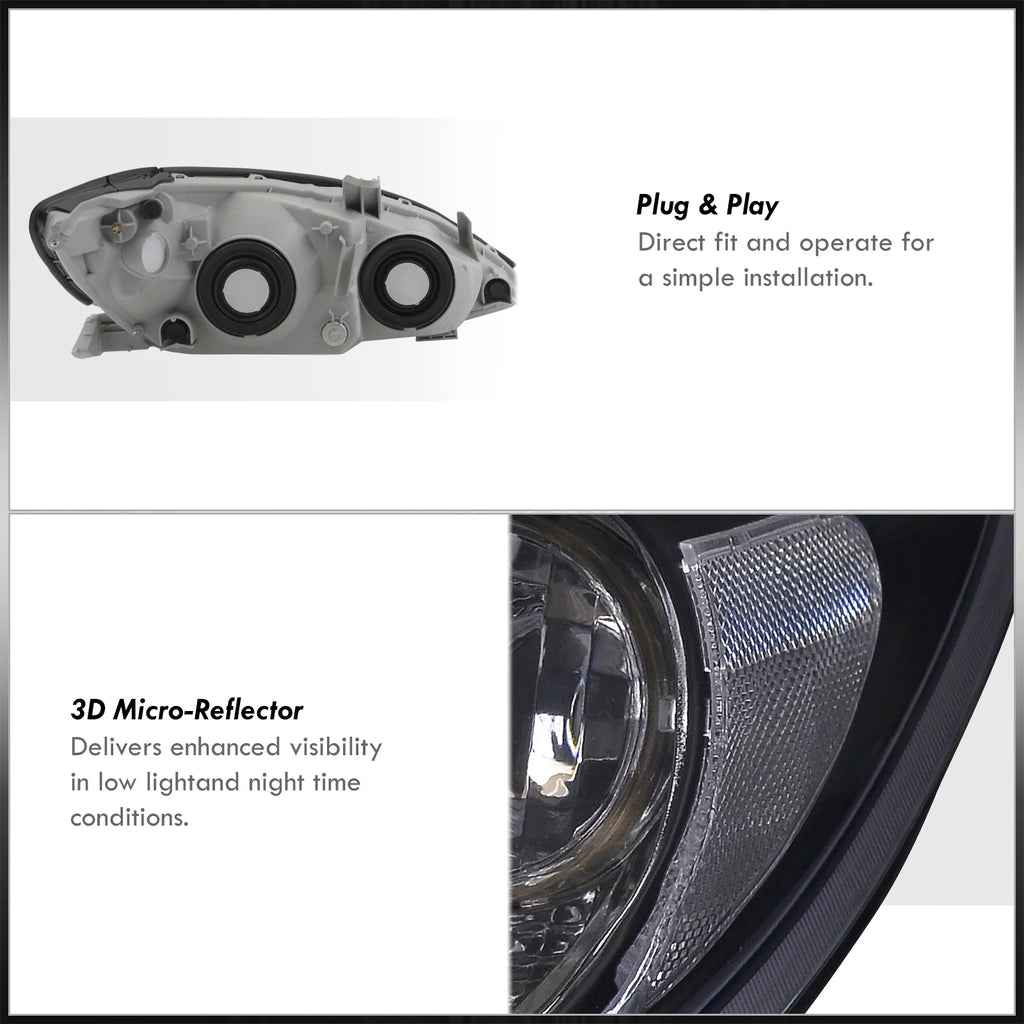 Black Housing Clear Lens Reflector Headlights Pair LH + RH D6037