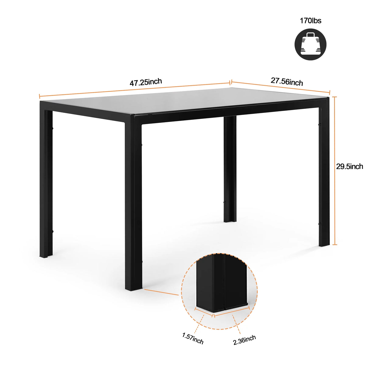 5 Pieces Tempered Glass Dining Table Set with 4 Faux Leather Chairs Black V549726