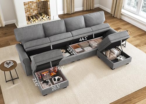 Light Grey U Shaped Sectional Sofa with Storage Seat W66378