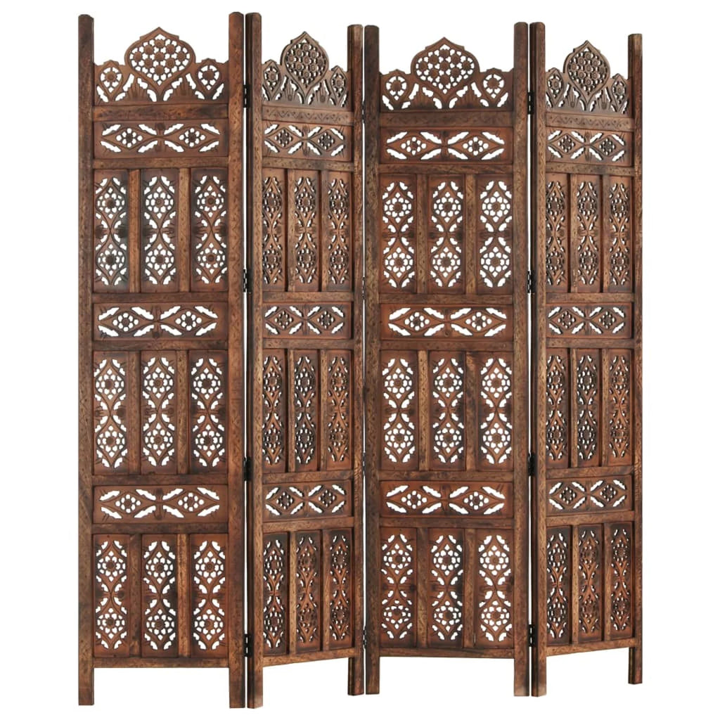 Hand Carved 4-Panel Mango Wood Room Divider Q105