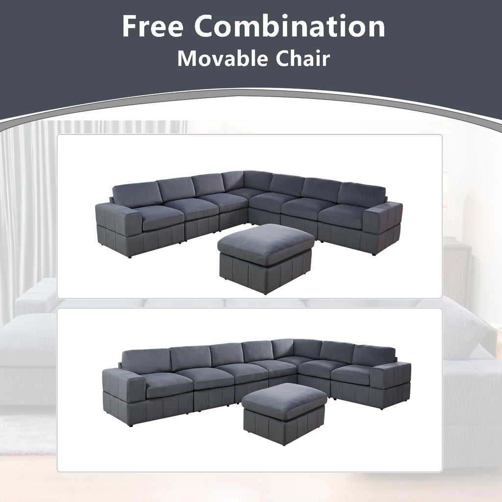 Dark Grey Microfiber 4-seat L-Shaped Sectional Sofa W2280