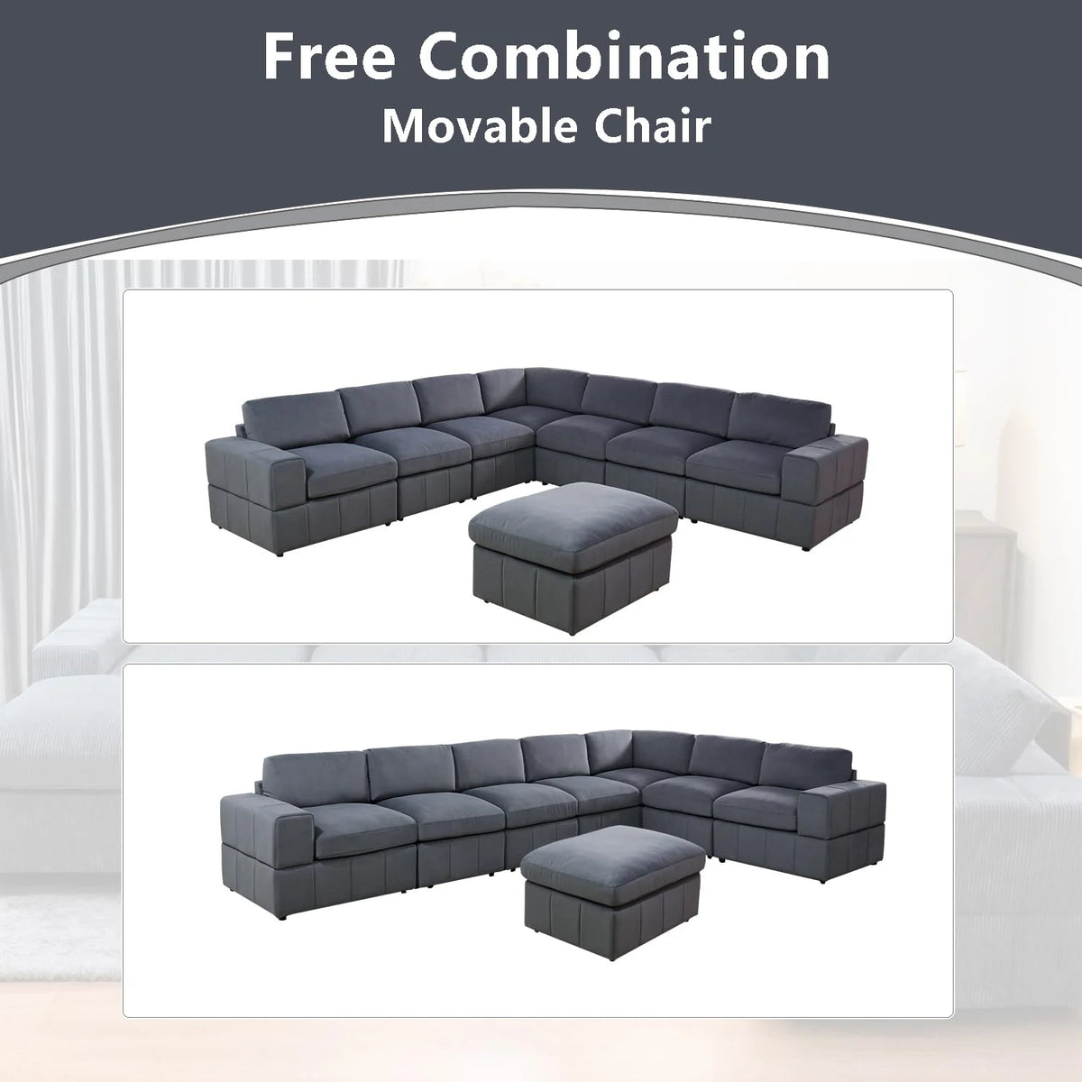 Dark Grey Microfiber 4-seat L-Shaped Sectional Sofa W2280