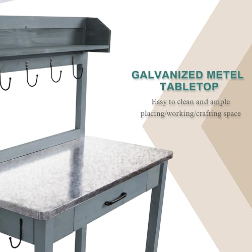 Outdoor Potting Bench Table with Storage Drawer and Removable Shelf Rack G4151