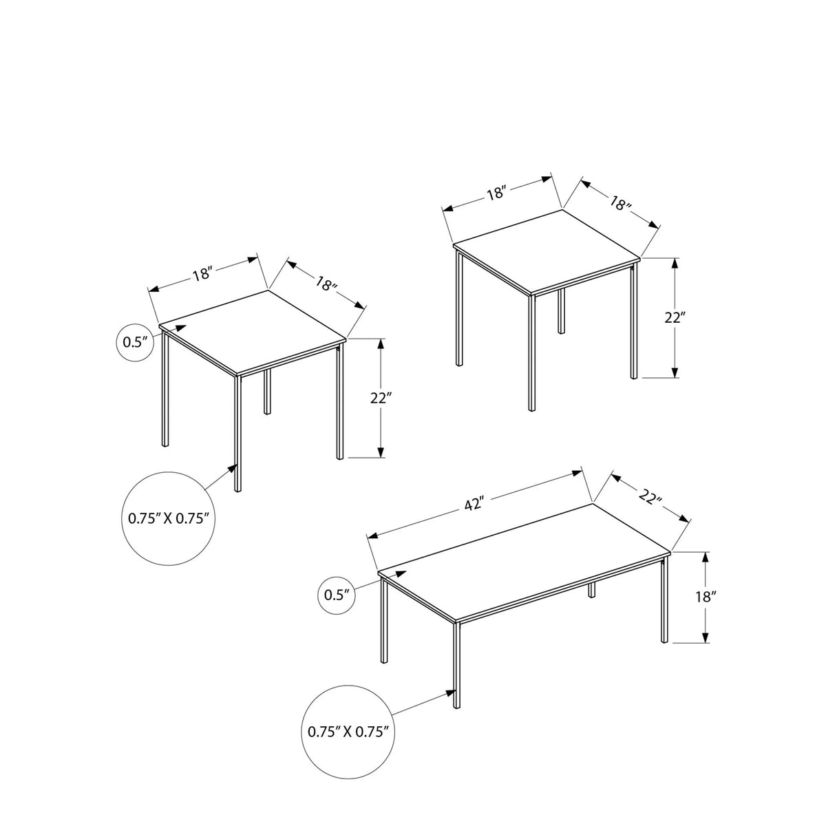White and Black 3 Piece Coffee Table Set X708701