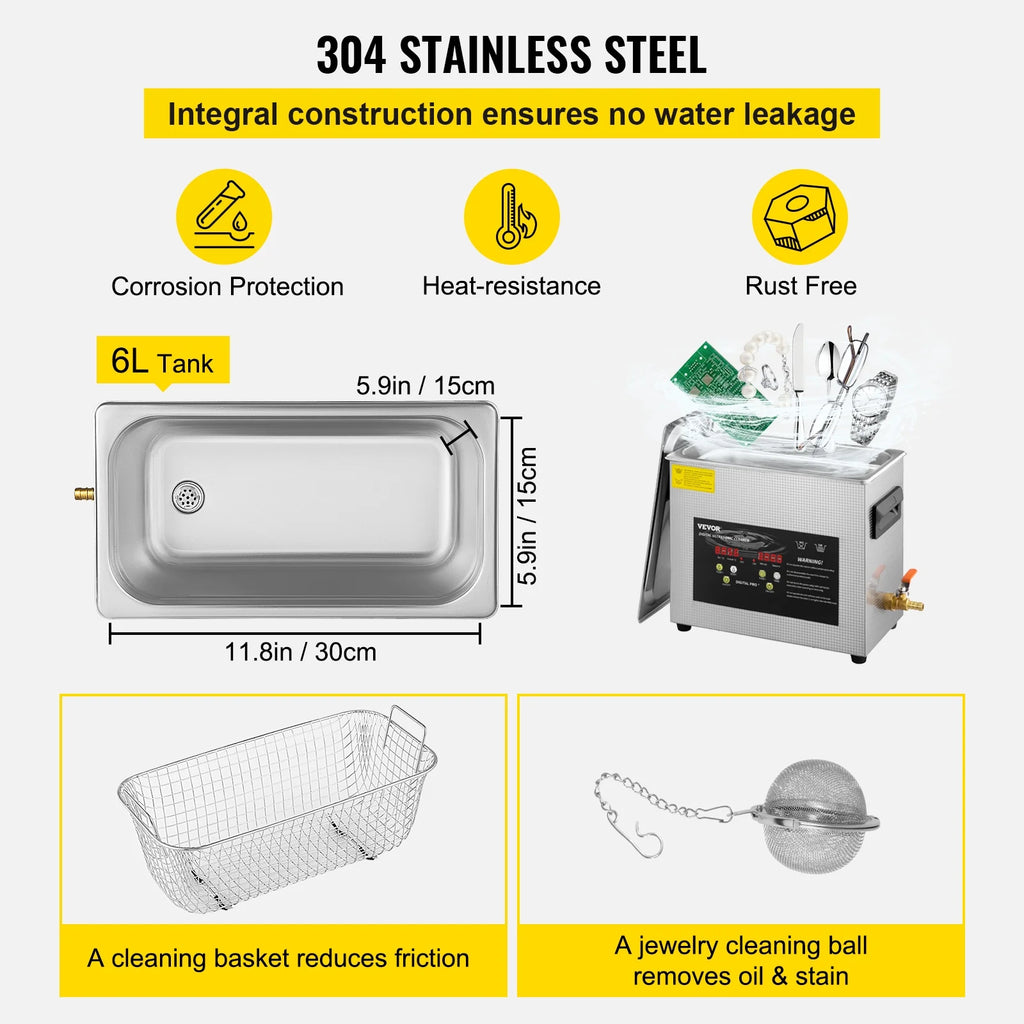 6L Ultrasonic Cleaner with Heater Timer U259200