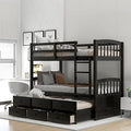 Twin Over Twin Wood Bunk Bed with Trundle and Storage Drawers R102