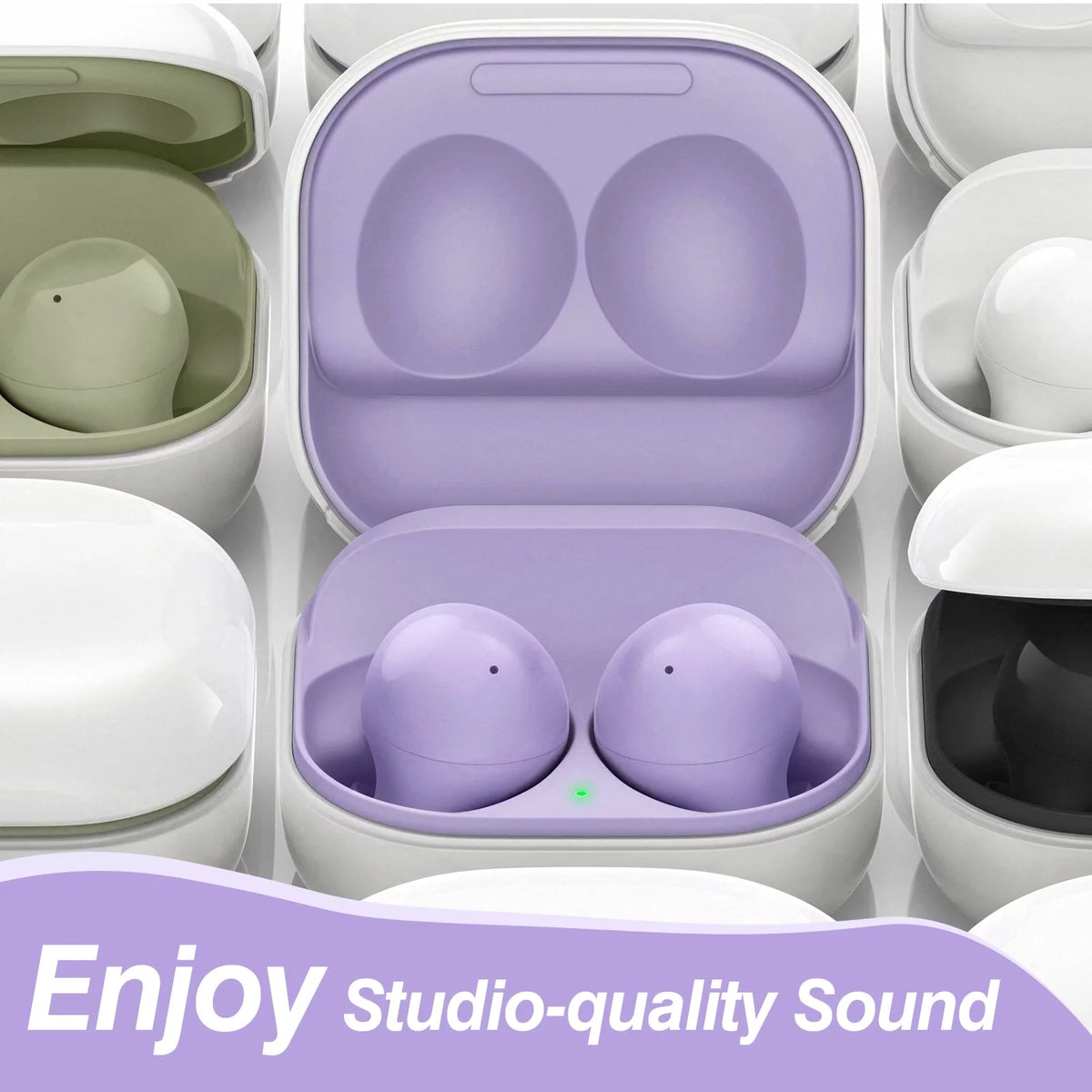 Truly Wireless Bluetooth Headphones with Noise Isolation, Amplified Bass and Dual Dynamic Microphone - Purple D3959