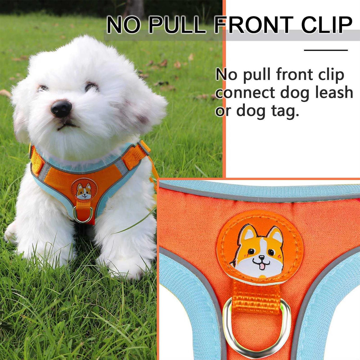 Adjustable Padded Reflective Dog Harness with 2 Leash Clips Z184